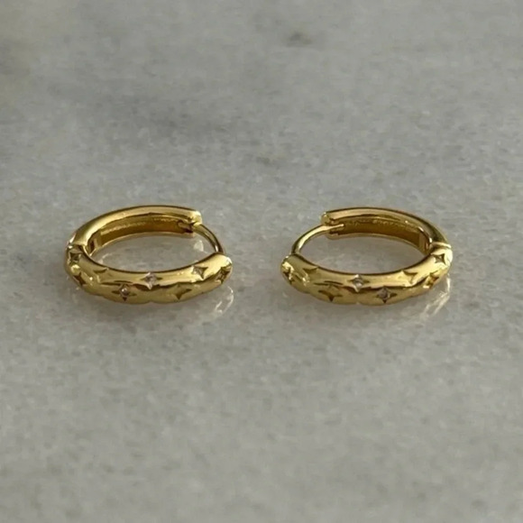 Modest Lu Jewelry - Gold Crystal Star Pave Huggie Hoop Earrings 

Brand New